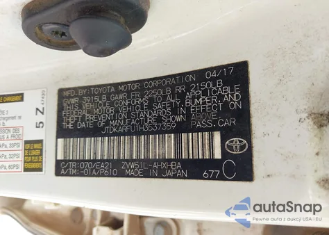 2017 Toyota Prius Three Touring из США, поврежденный, VIN JTDKARFU1H3537359